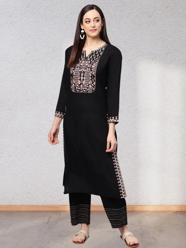 Idalia Embroidered Black Kurta With Palazzo Pants