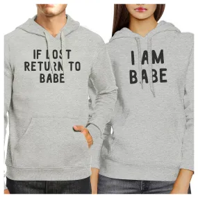 If Lost Return To Babe And I Am Babe Matching Couple Grey Hoodie