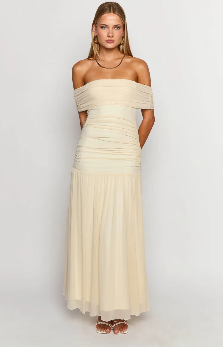 Joesy Cream Off The Shoulder Maxi Dress