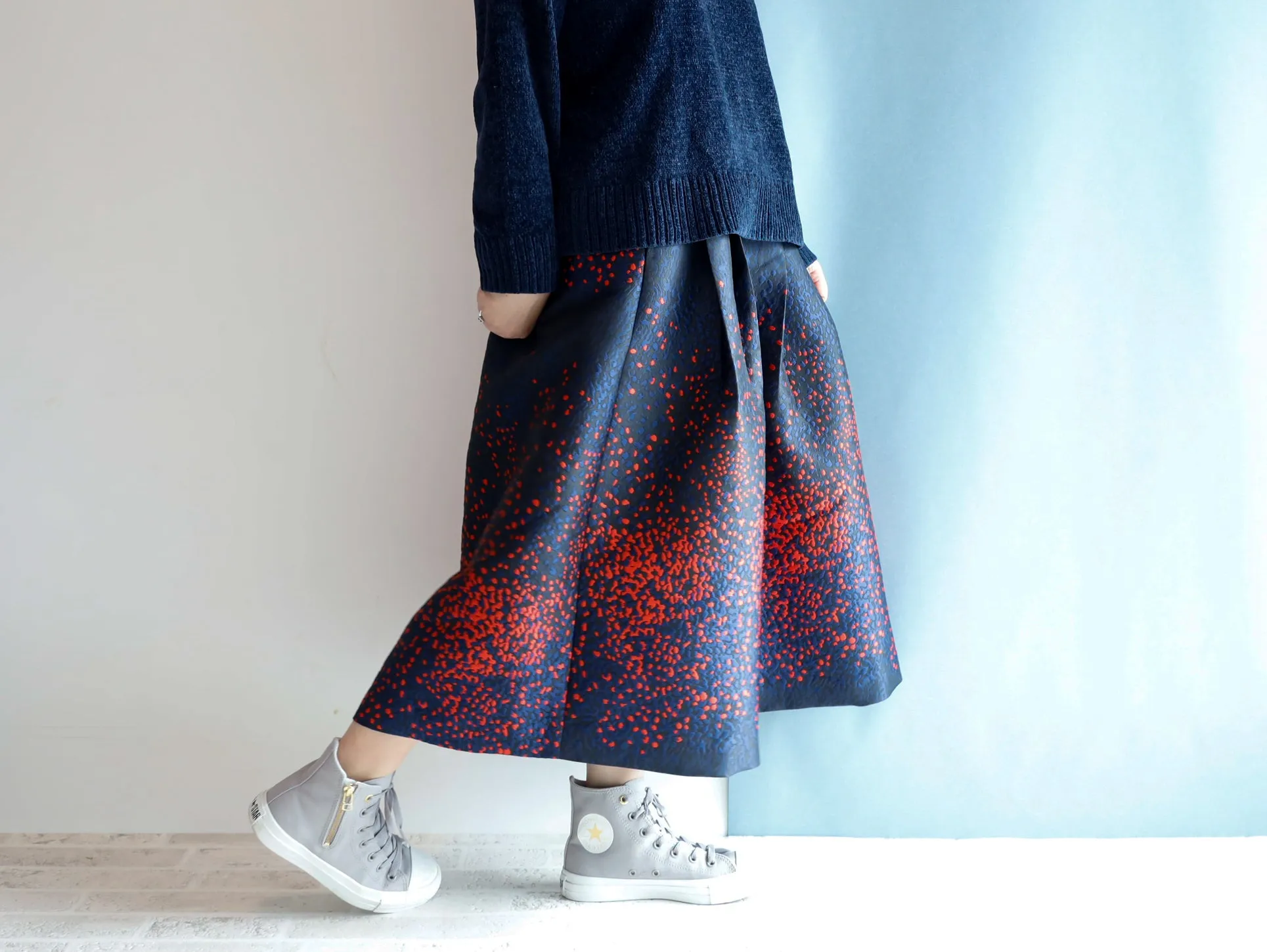 <S17H80> Scarlet WOVEN Skirt  -Length 80cm