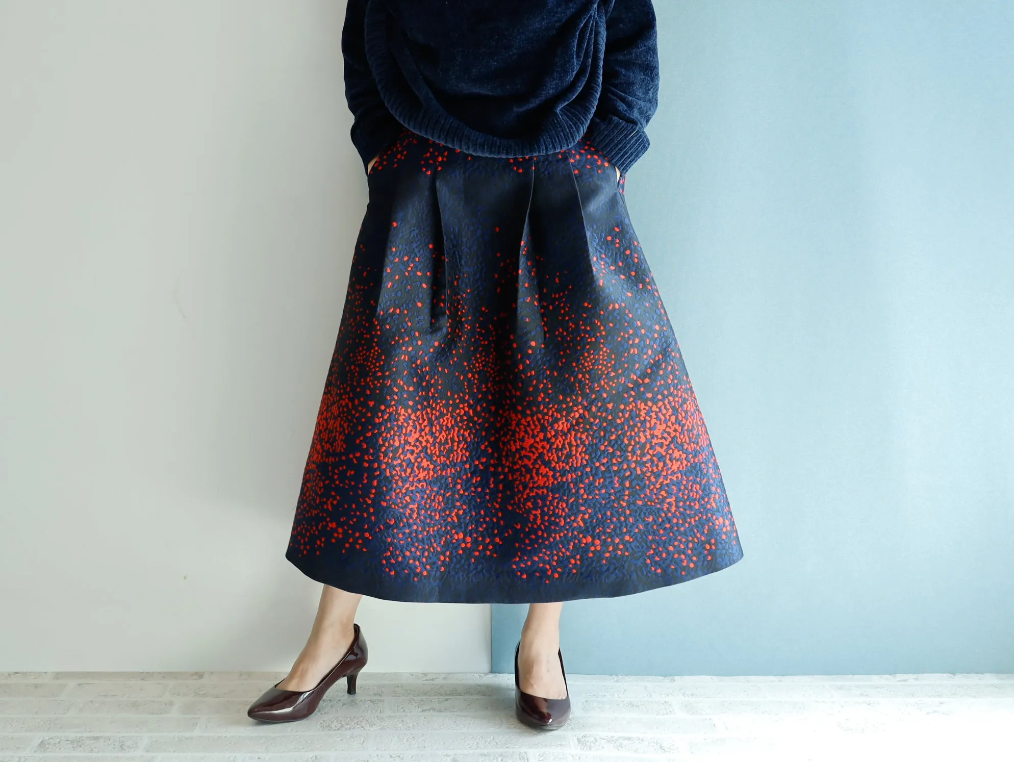 <S17H80> Scarlet WOVEN Skirt  -Length 80cm