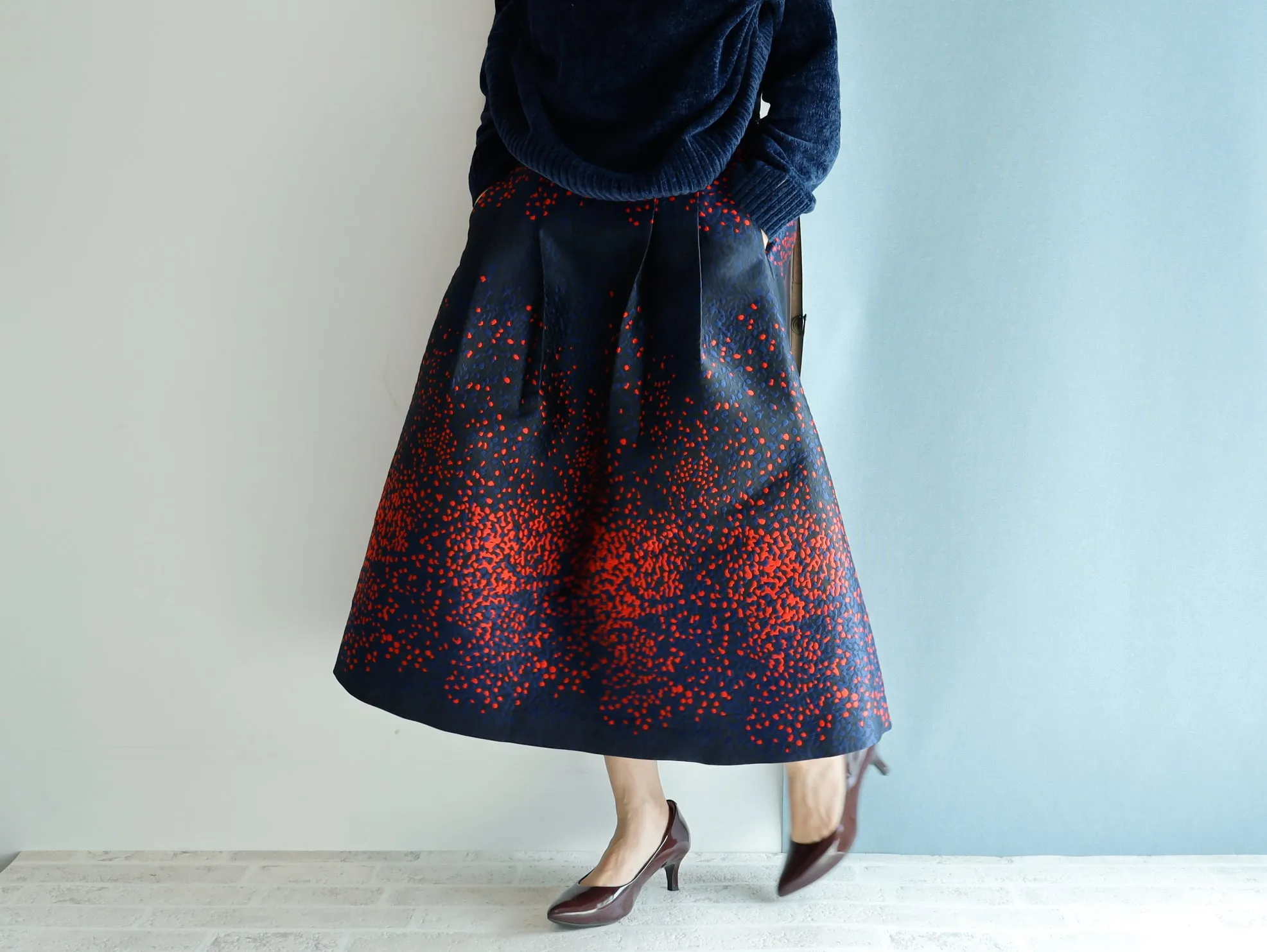 <S17H80> Scarlet WOVEN Skirt  -Length 80cm