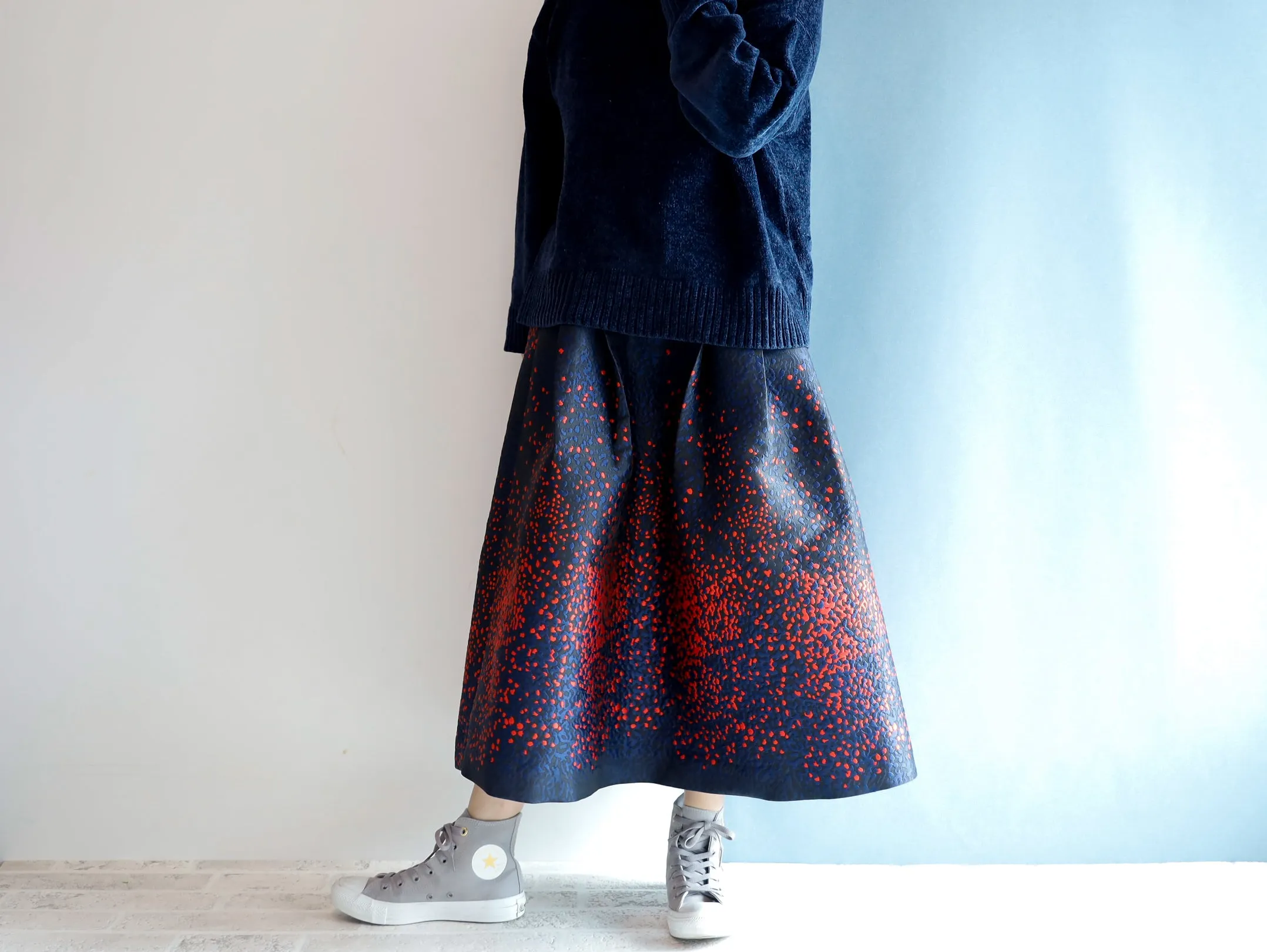 <S17H80> Scarlet WOVEN Skirt  -Length 80cm