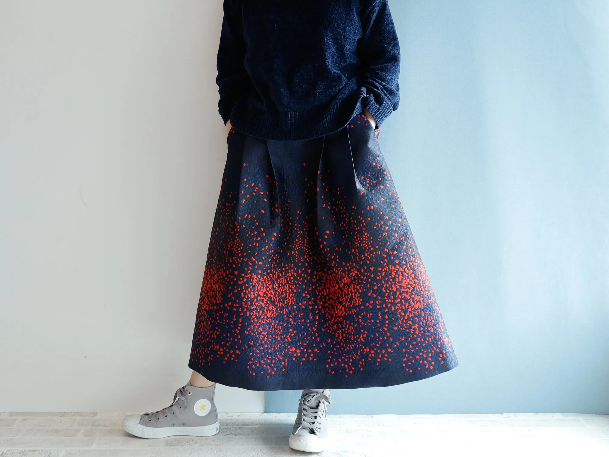 <S17H80> Scarlet WOVEN Skirt  -Length 80cm