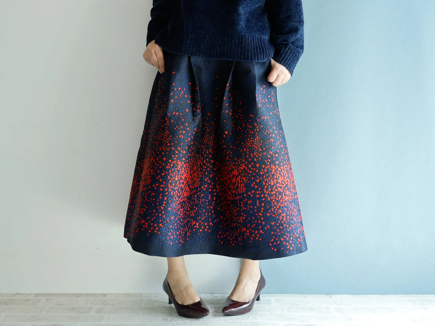 <S17H80> Scarlet WOVEN Skirt  -Length 80cm