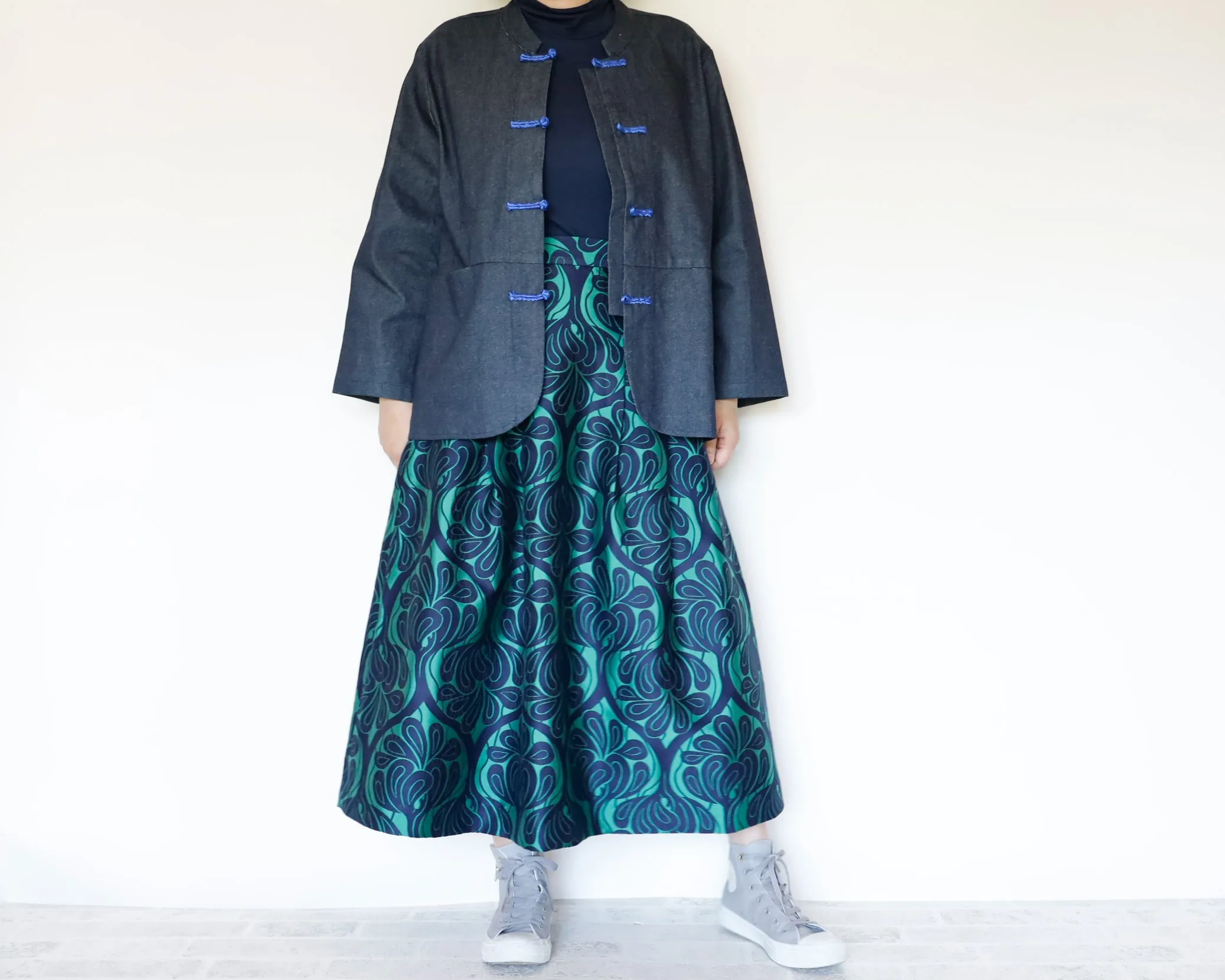 <S17V80>COVENT GARDEN WOVEN GREEN Skirt  -Length 80cm