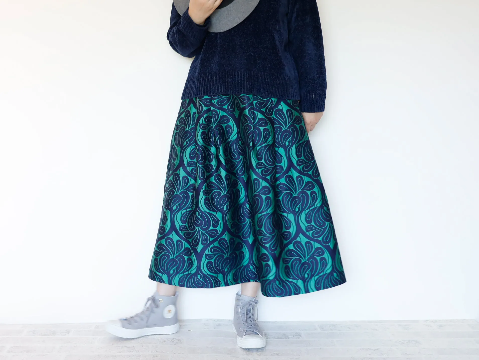 <S17V80>COVENT GARDEN WOVEN GREEN Skirt  -Length 80cm