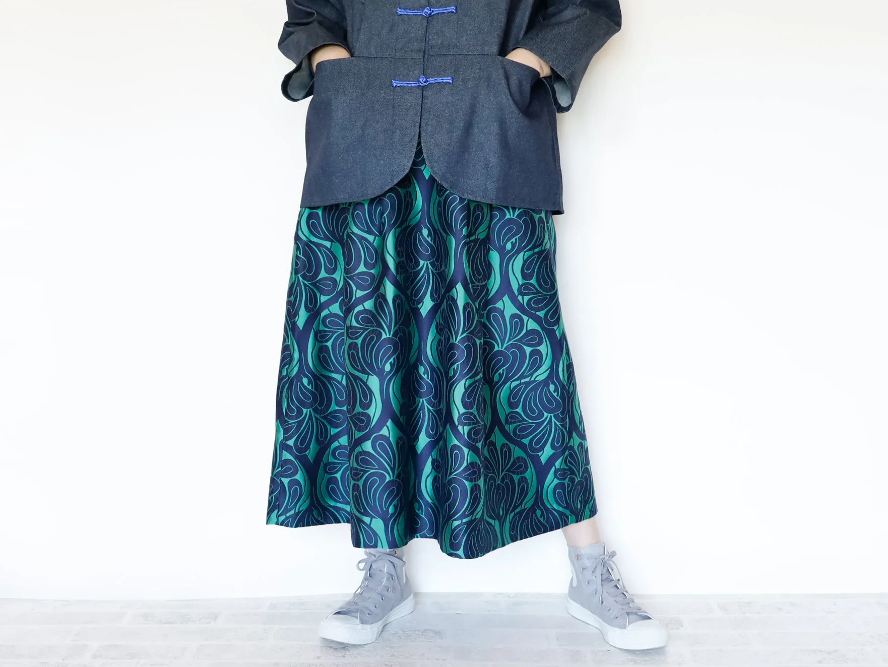 <S17V80>COVENT GARDEN WOVEN GREEN Skirt  -Length 80cm