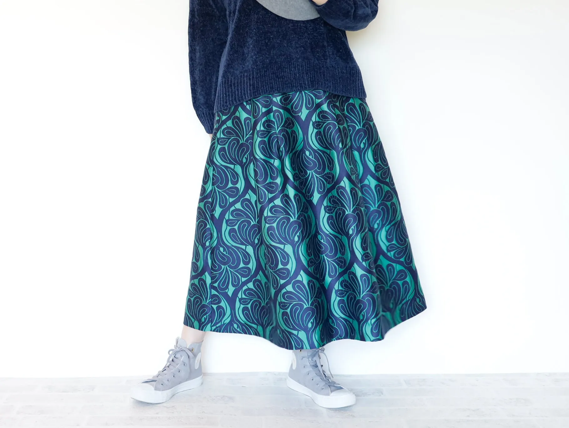 <S17V80>COVENT GARDEN WOVEN GREEN Skirt  -Length 80cm