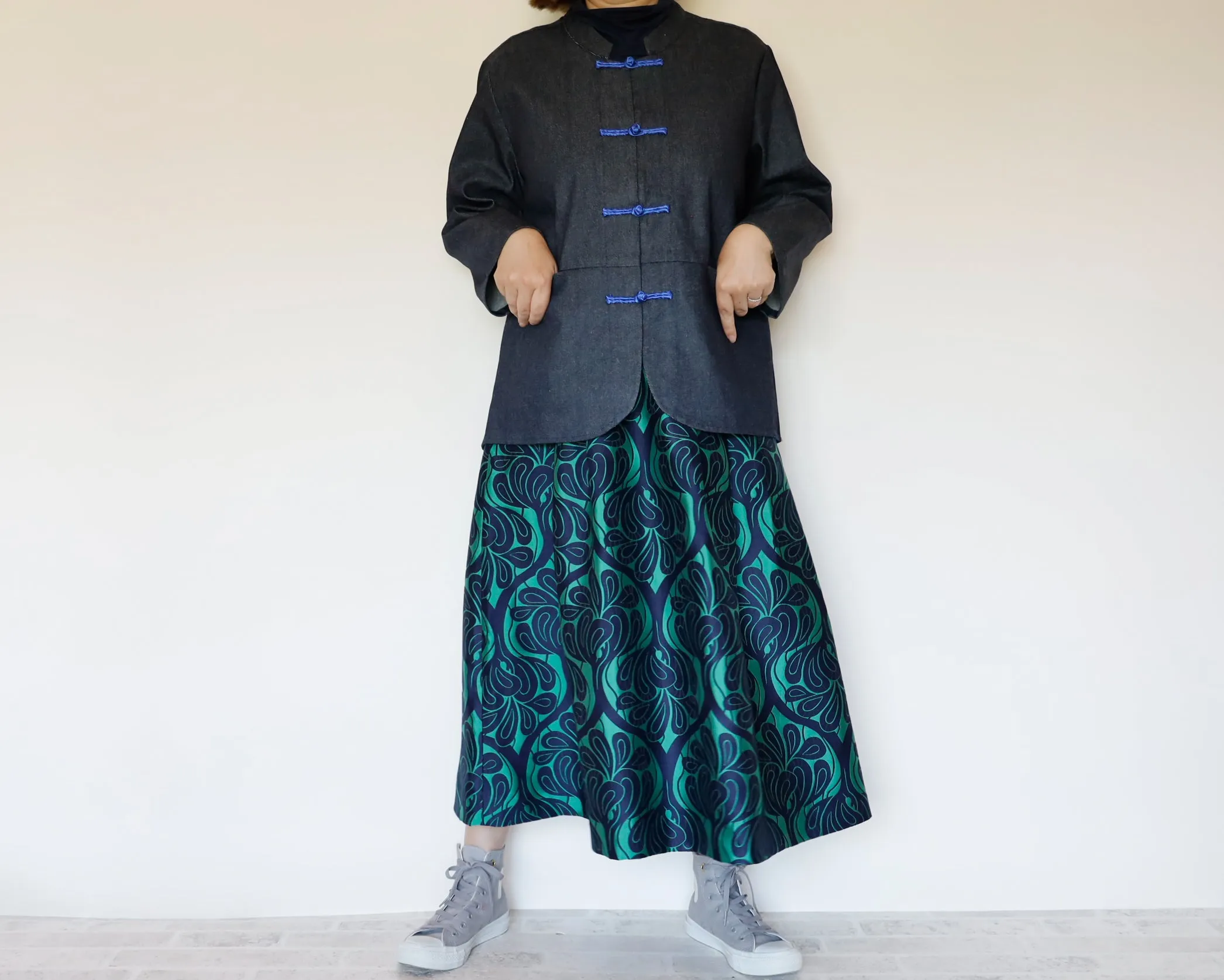 <S17V80>COVENT GARDEN WOVEN GREEN Skirt  -Length 80cm