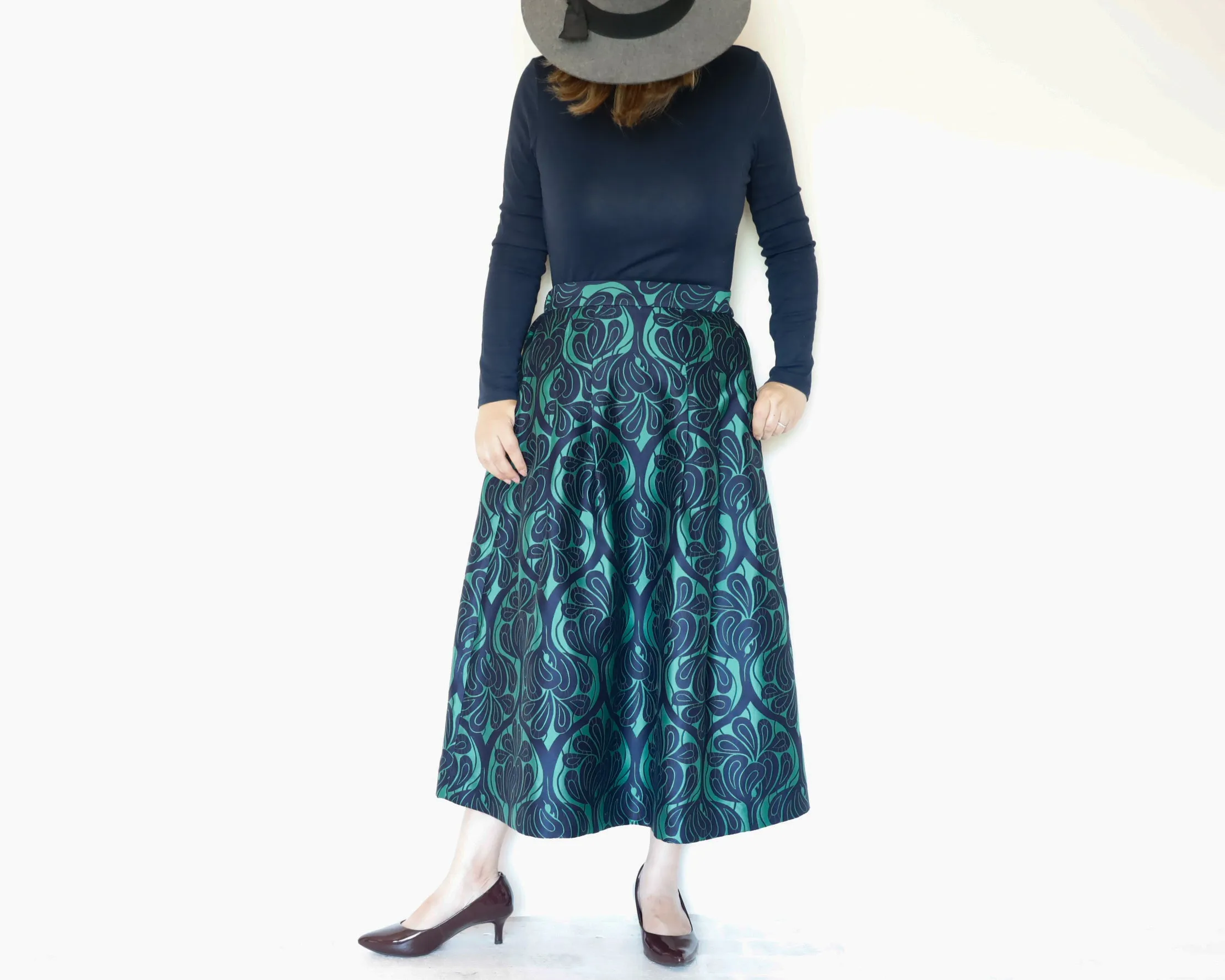 <S17V80>COVENT GARDEN WOVEN GREEN Skirt  -Length 80cm