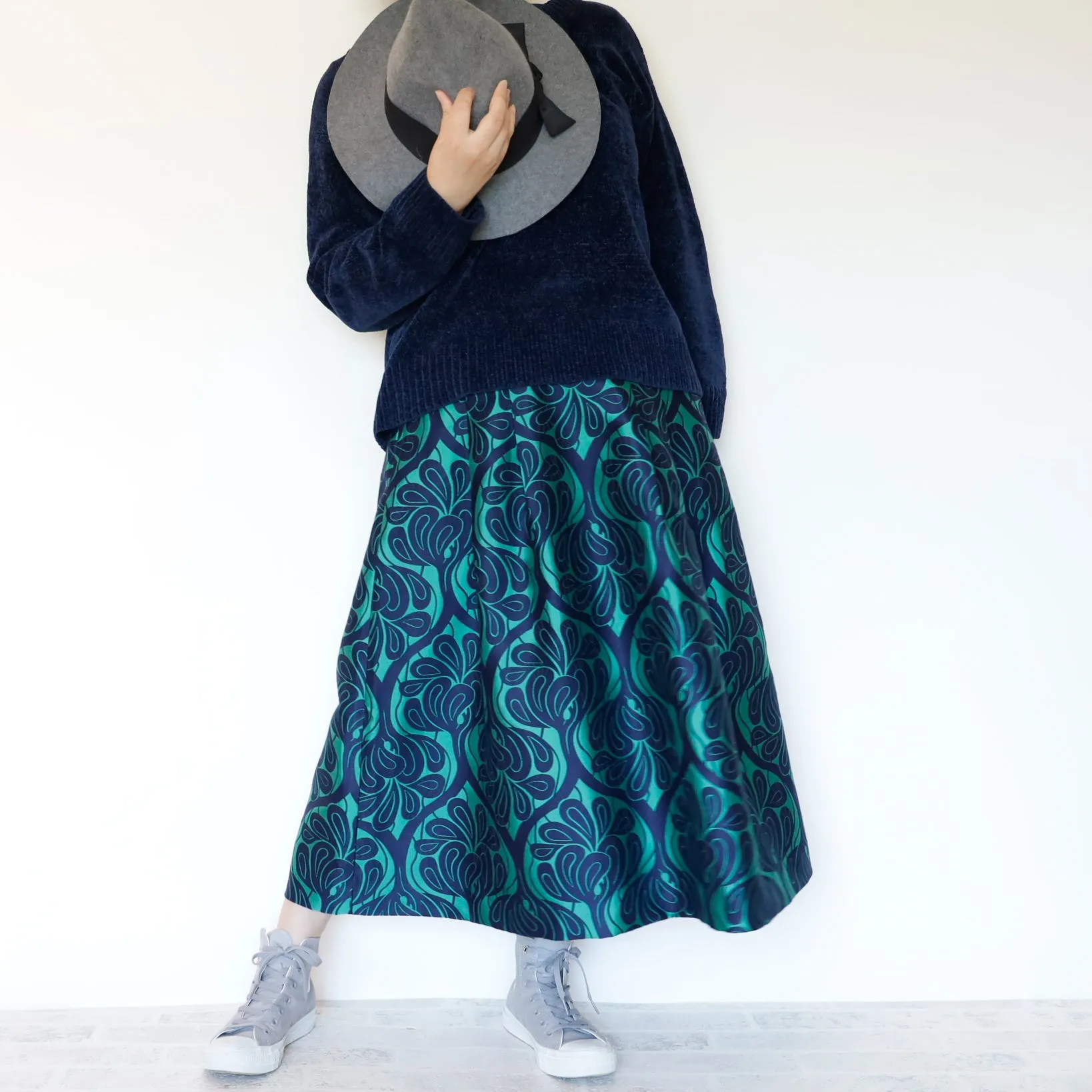 <S17V80>COVENT GARDEN WOVEN GREEN Skirt  -Length 80cm