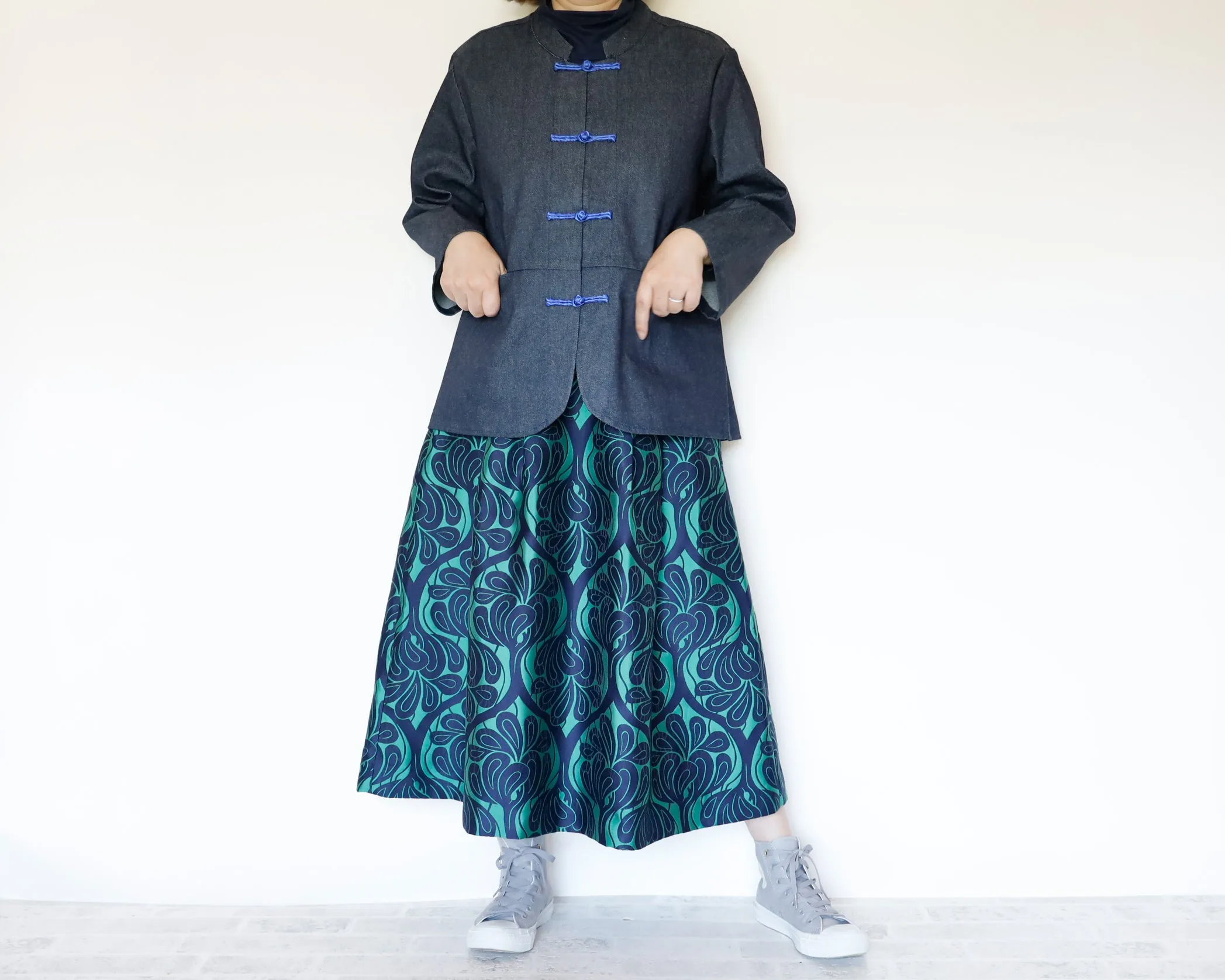 <S17V80>COVENT GARDEN WOVEN GREEN Skirt  -Length 80cm