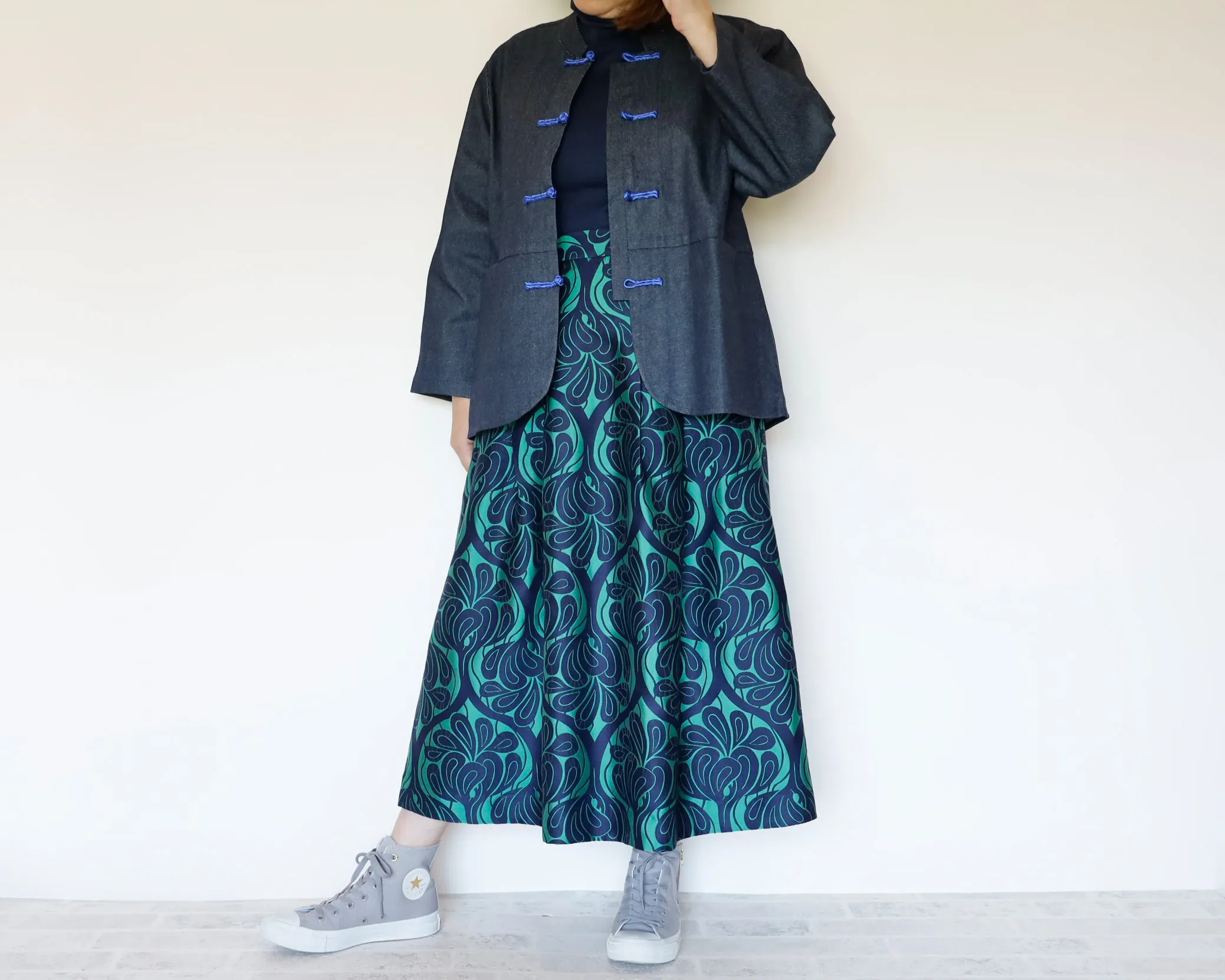 <S17V80>COVENT GARDEN WOVEN GREEN Skirt  -Length 80cm