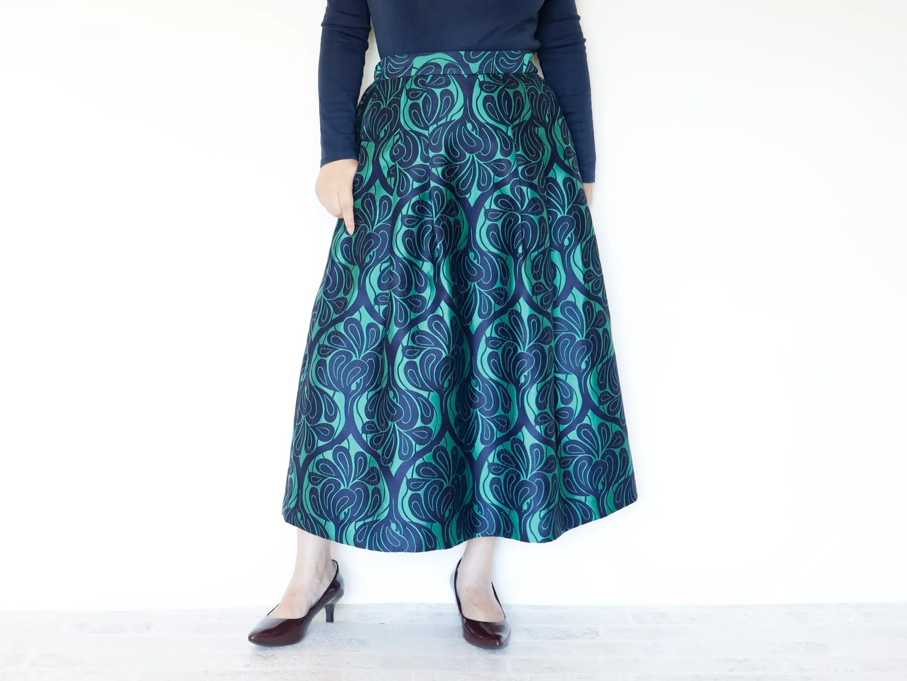 <S17V80>COVENT GARDEN WOVEN GREEN Skirt  -Length 80cm