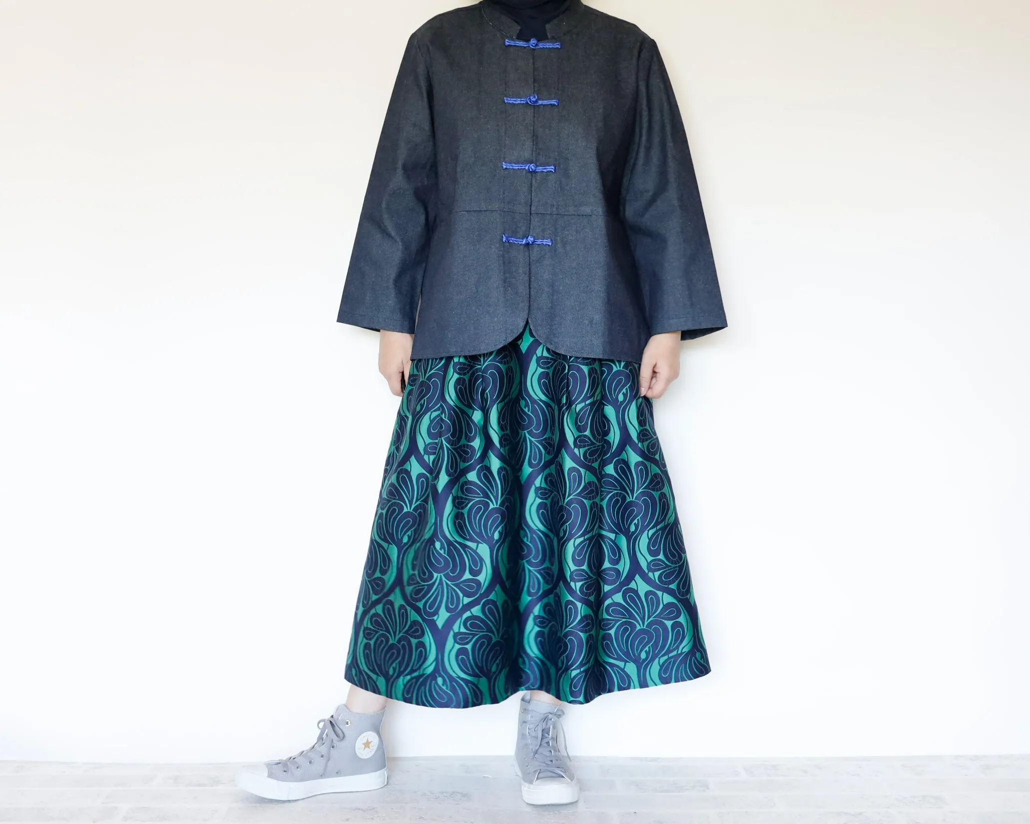 <S17V80>COVENT GARDEN WOVEN GREEN Skirt  -Length 80cm