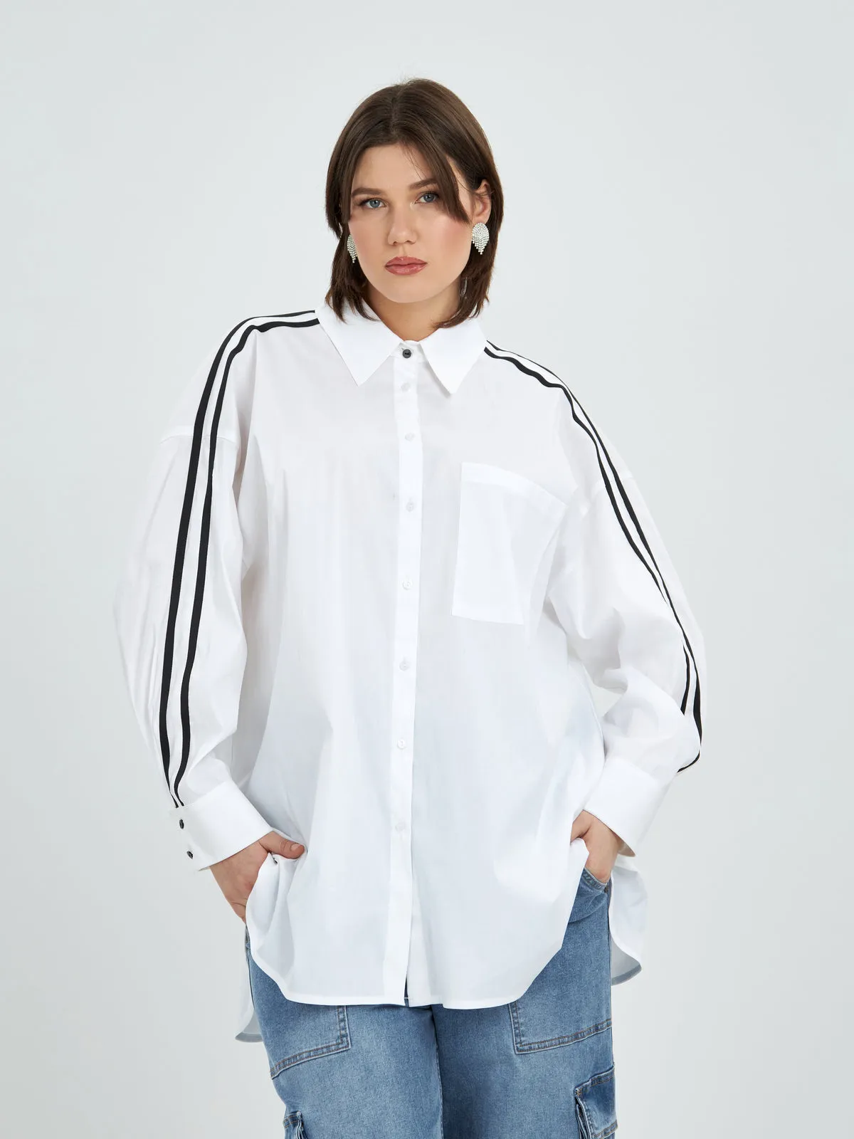 Mat White Shirt with Black Stripes