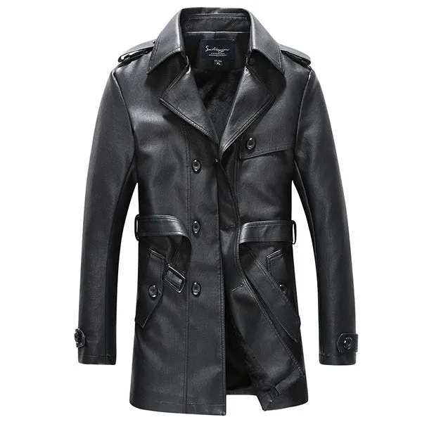 Mens Fashion Faux Leather Trench Coat