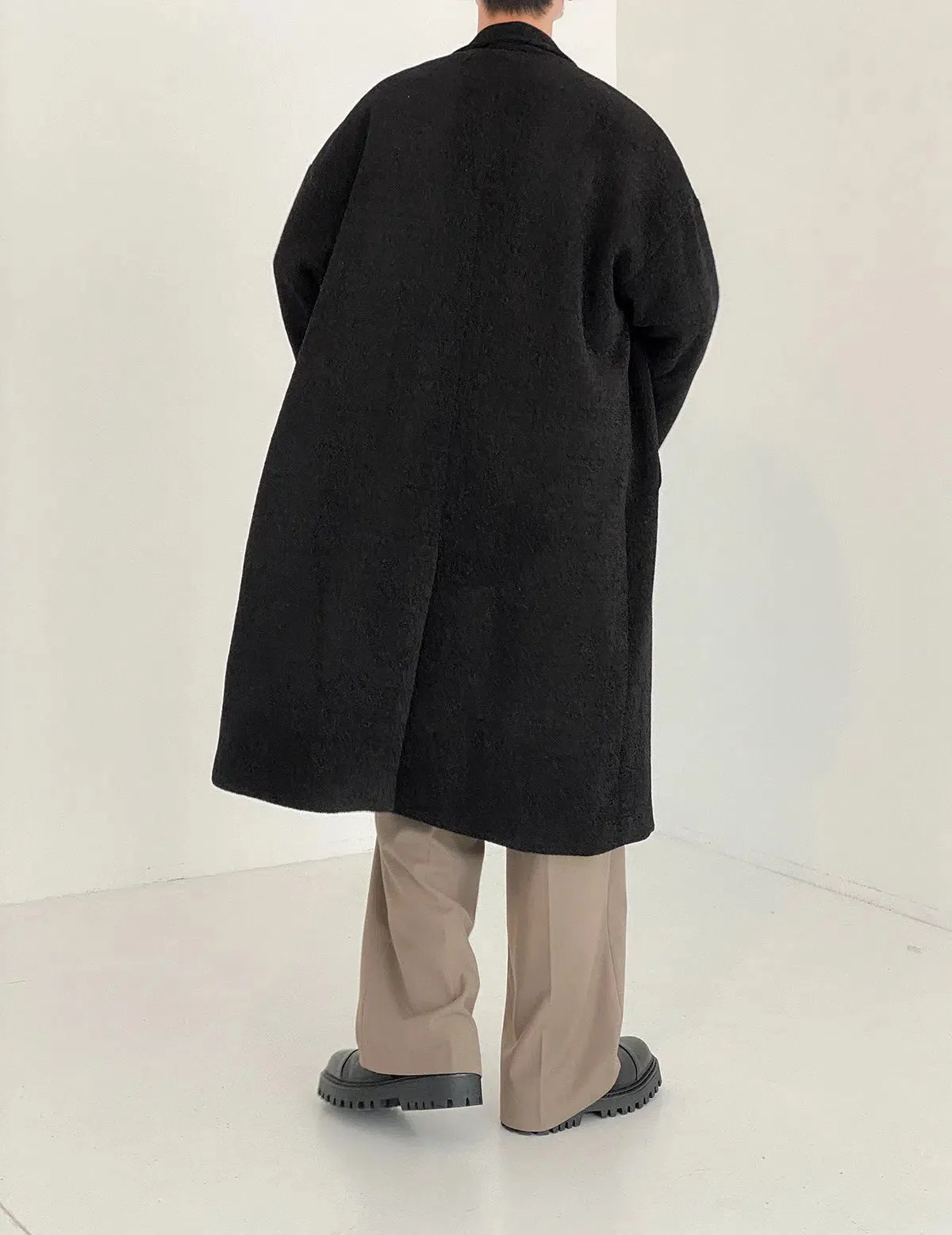 Mid-length Textured Woolen Trench Coat