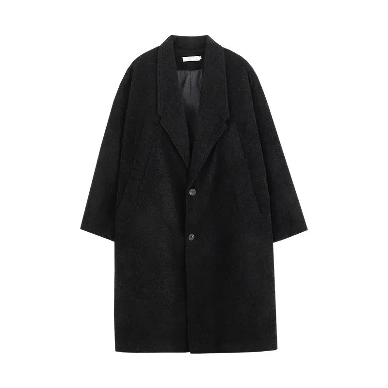 Mid-length Textured Woolen Trench Coat