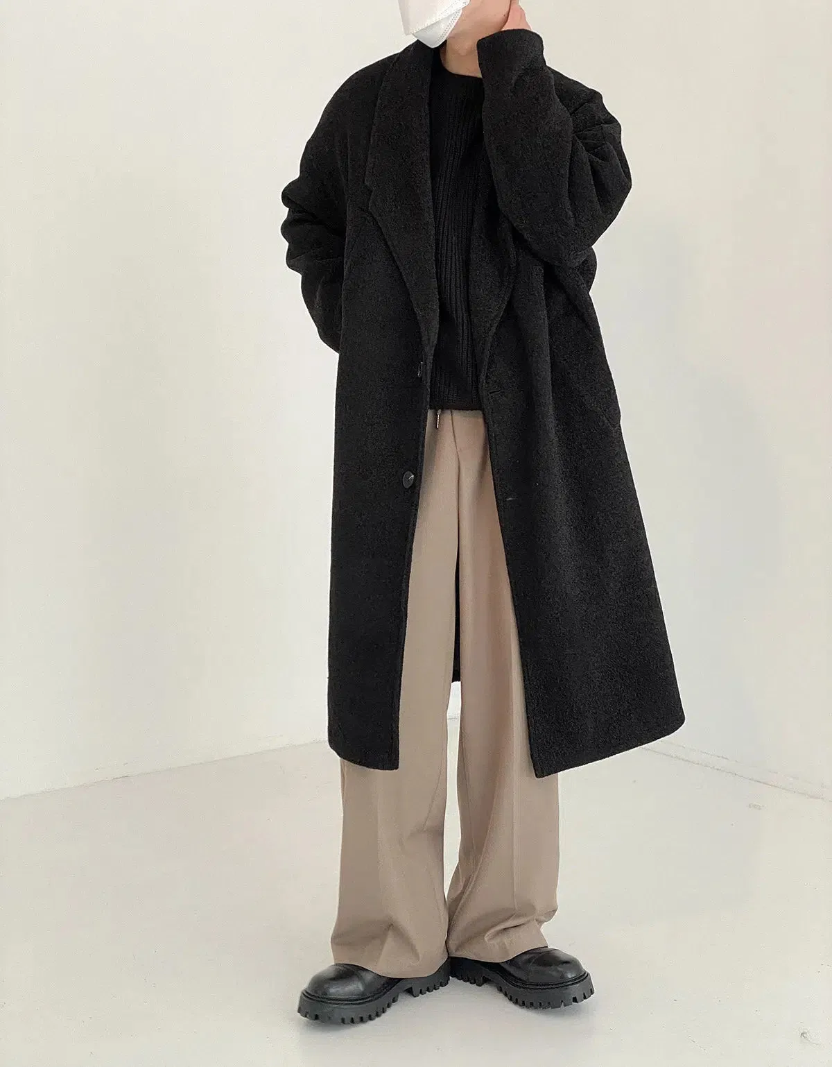 Mid-length Textured Woolen Trench Coat