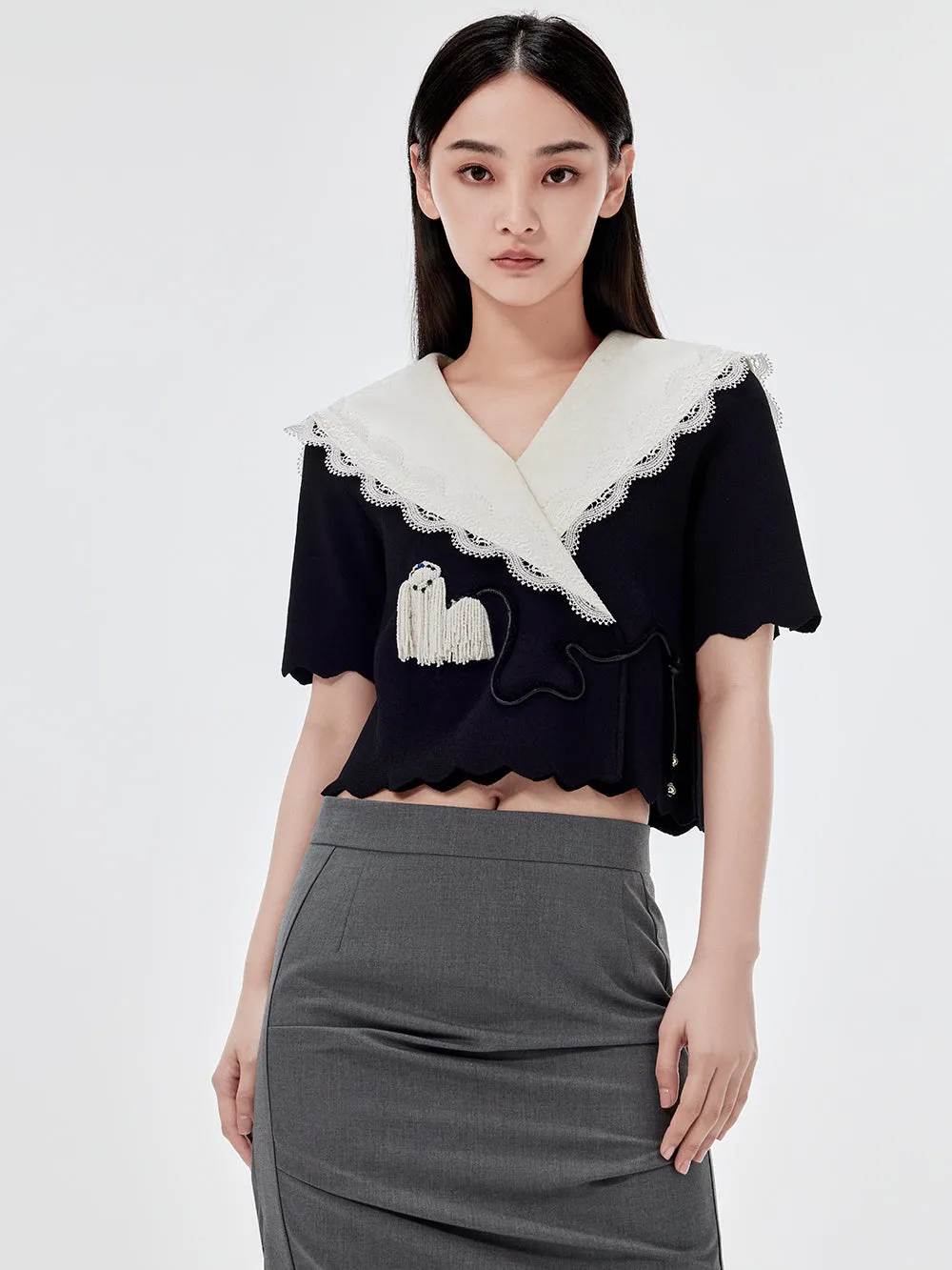 MUKZIN Gray Pleated Midi Skirt