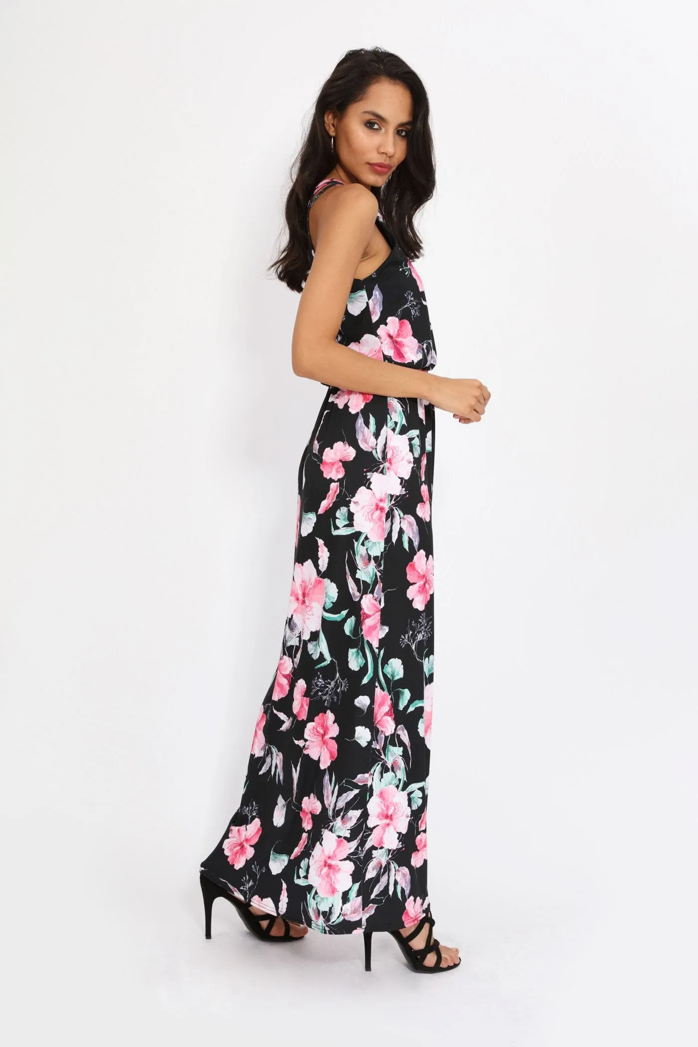 Multi Floral Waisted Maxi Dress