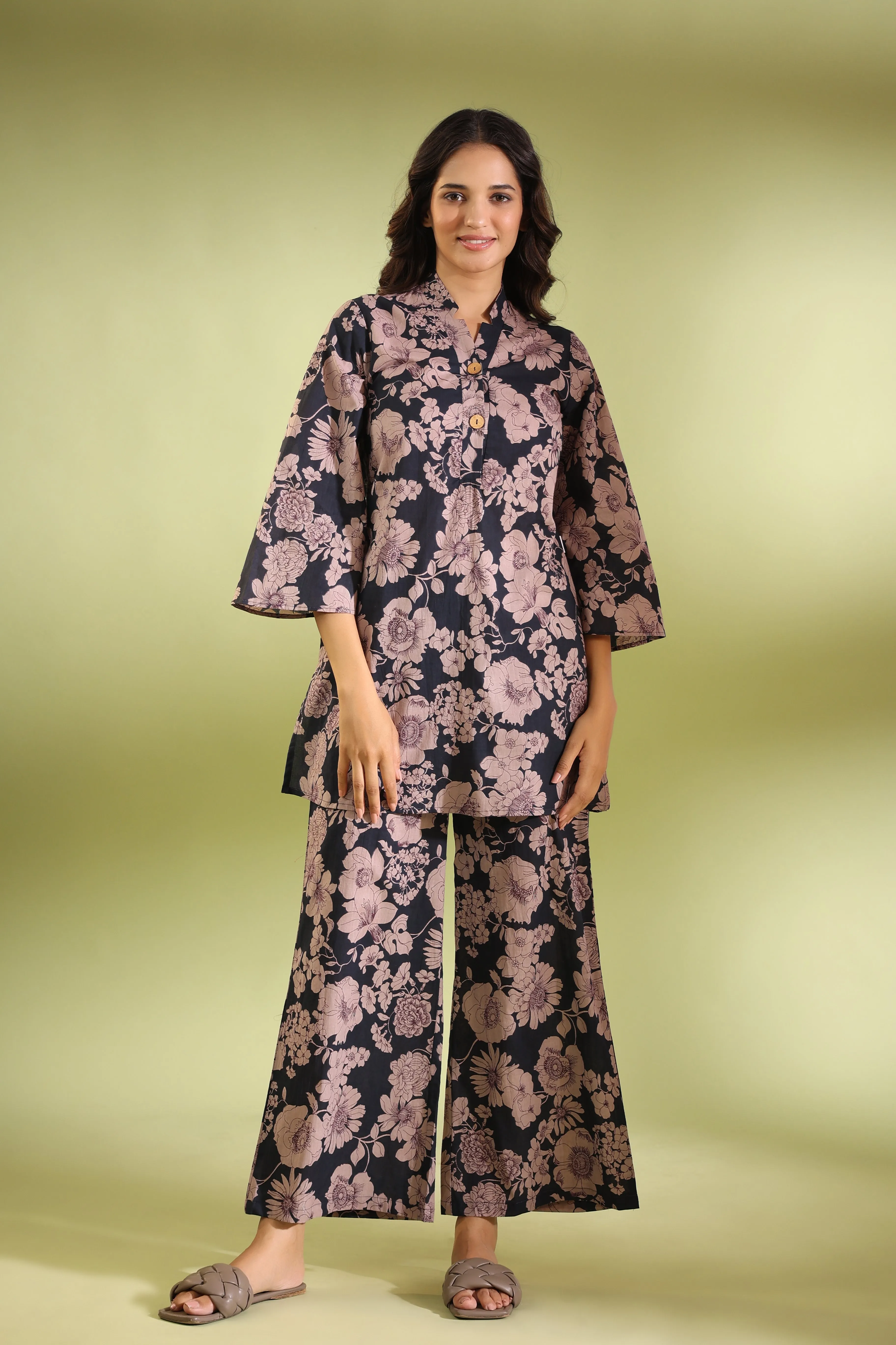 Nightingale Black Cotton Palazzo Loungewear Set