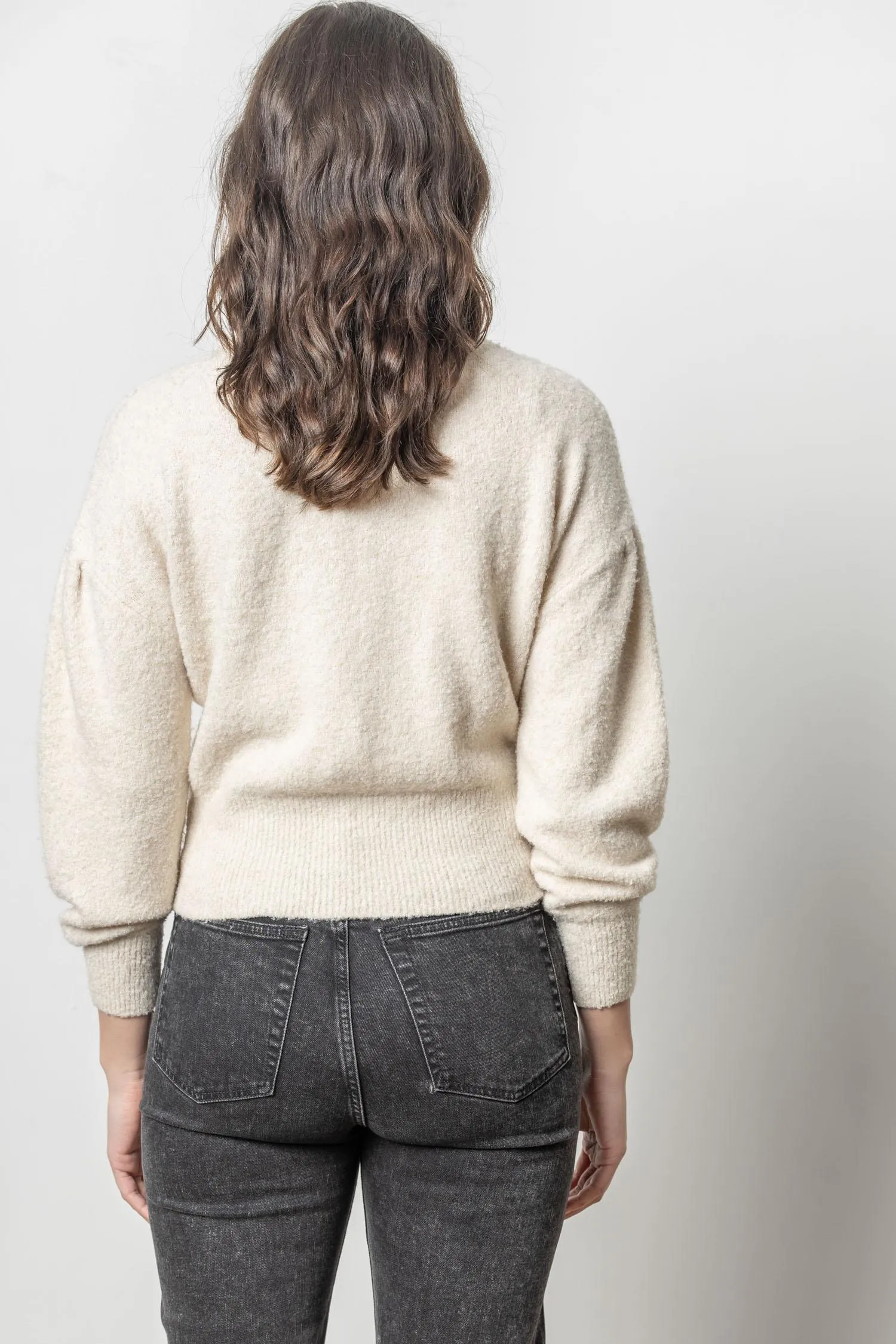 Pleated Sleeve Crewneck Sweater