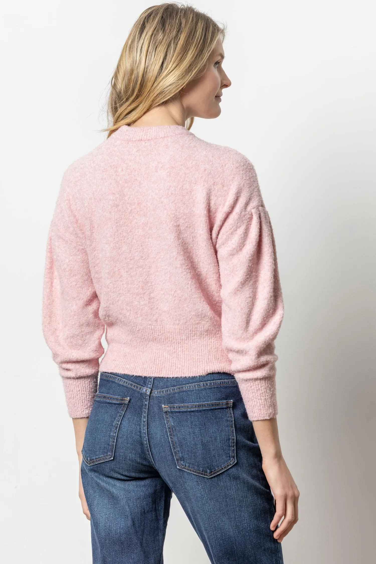 Pleated Sleeve Crewneck Sweater