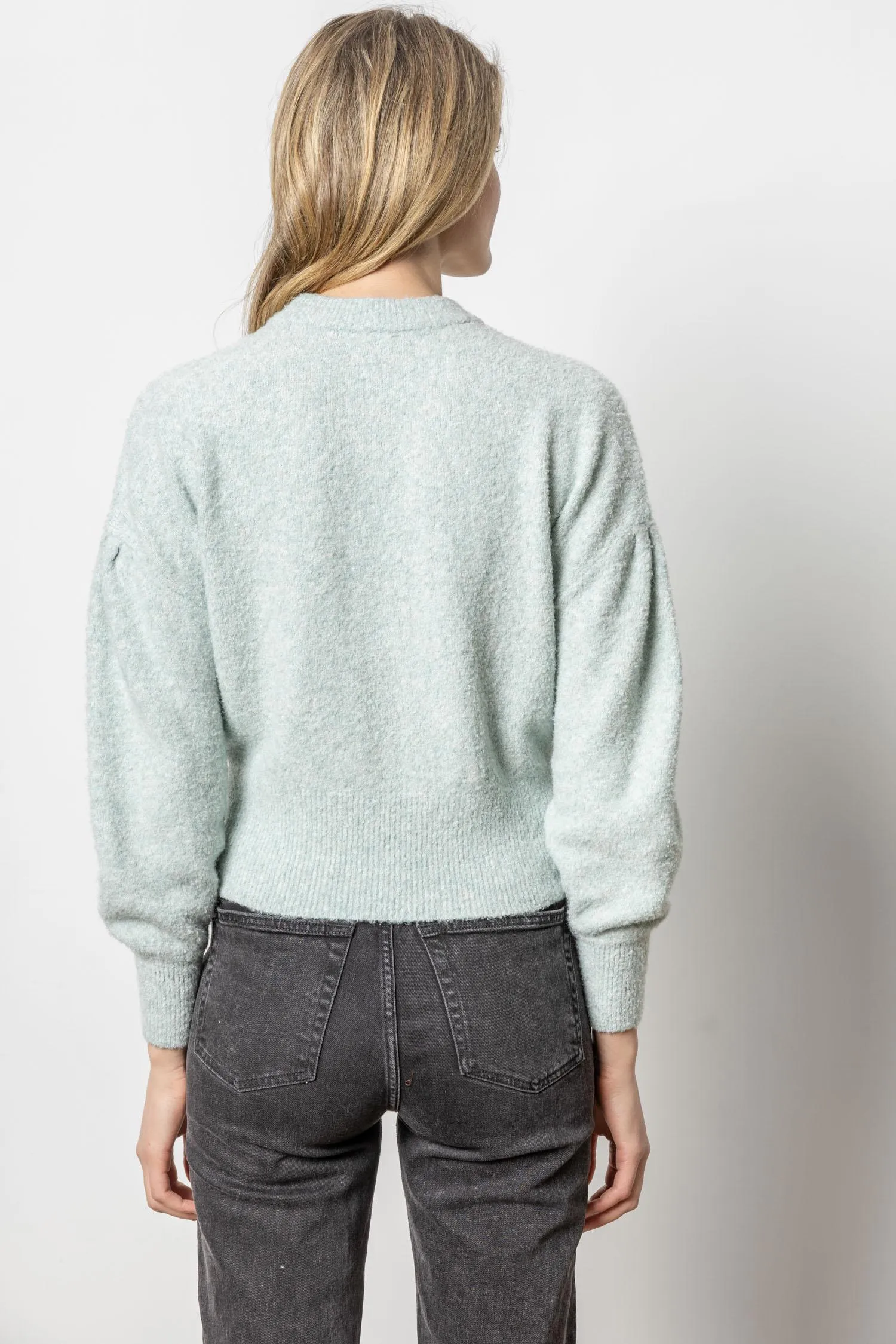 Pleated Sleeve Crewneck Sweater