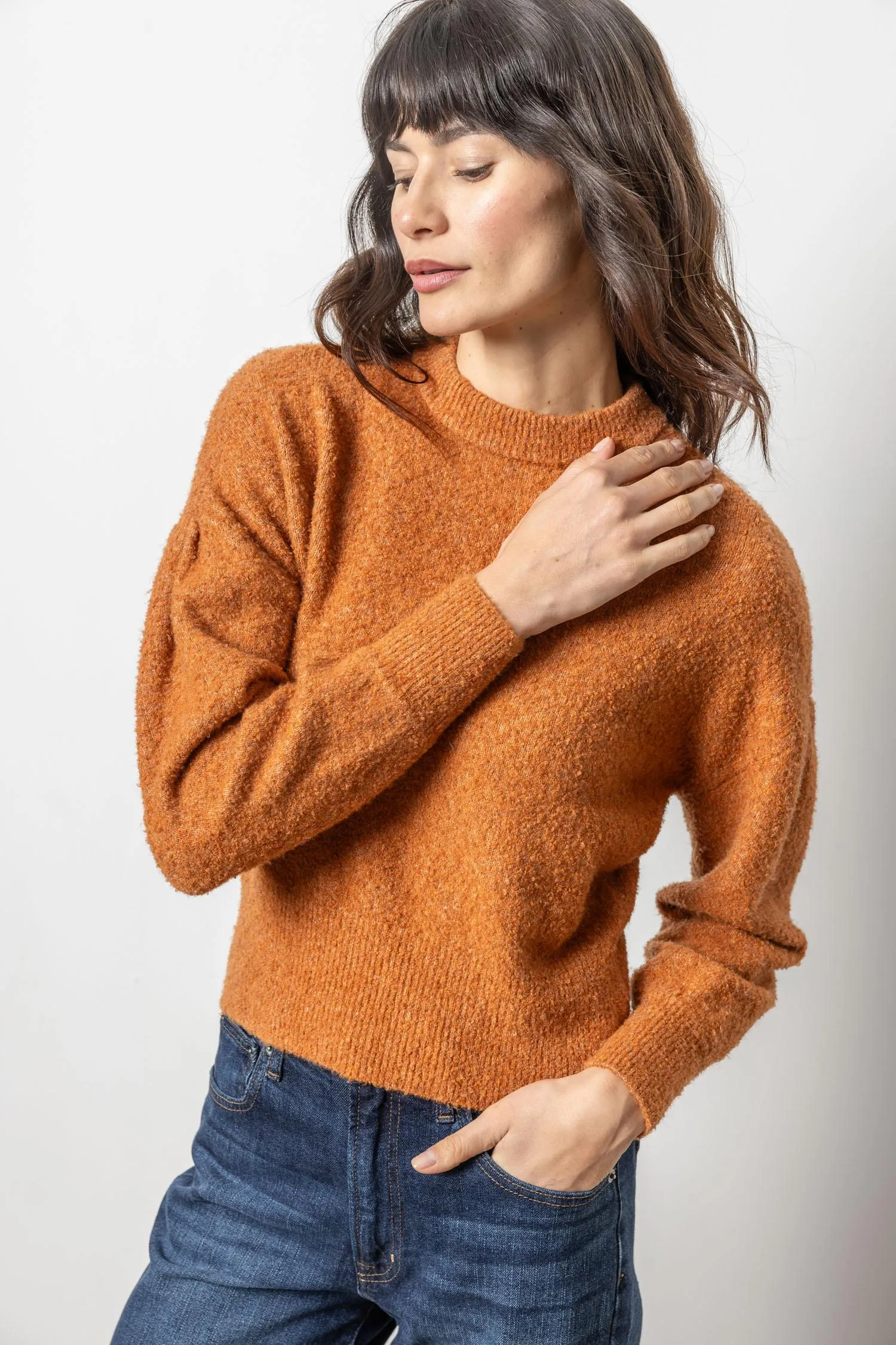 Pleated Sleeve Crewneck Sweater