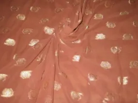 Polyester georgette fabric with metalic silver & gold jacquard~Chocolate Brown colour [1083]