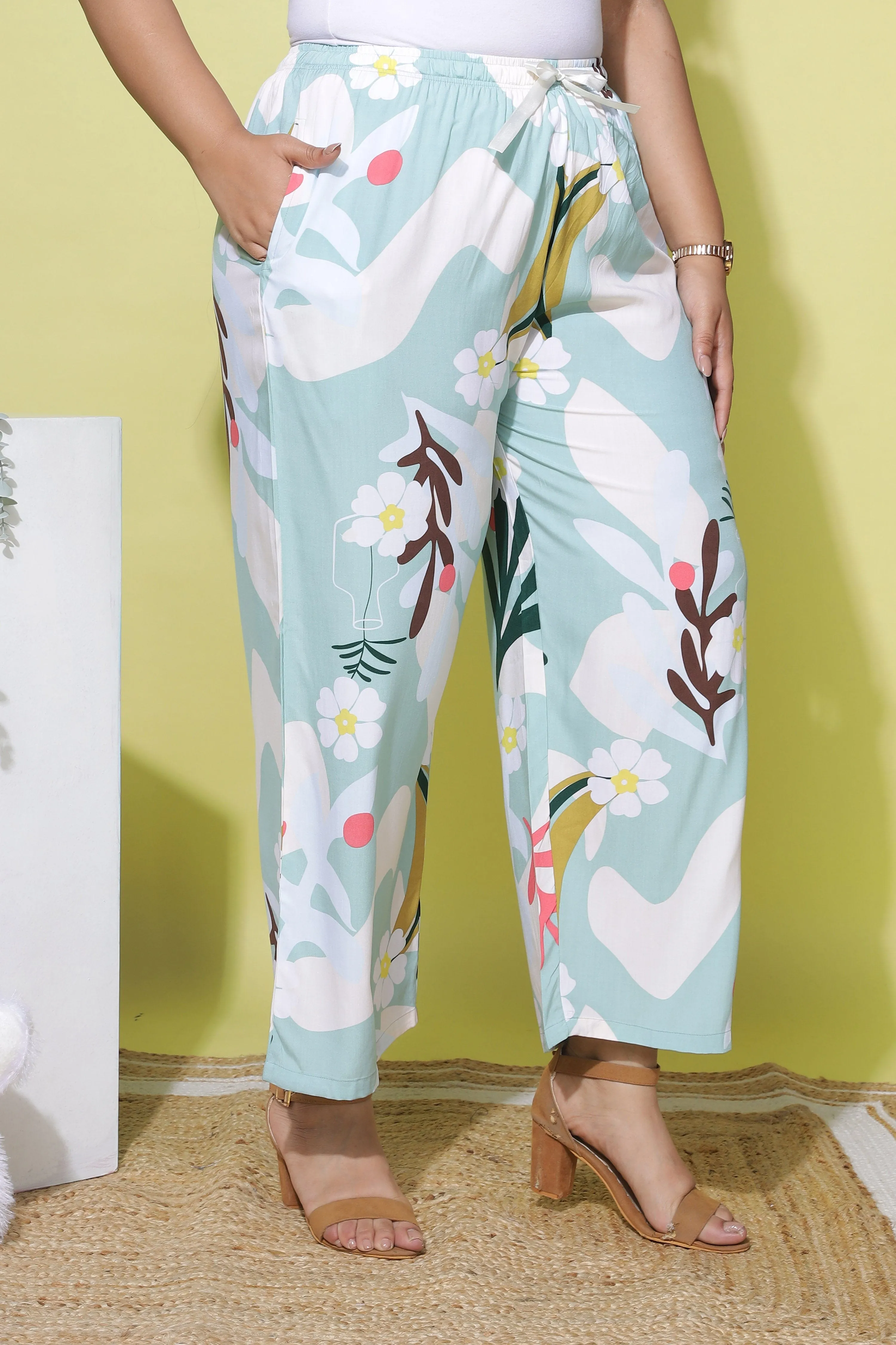 Rayon Plus Size Palazzo Pants Pastel Green