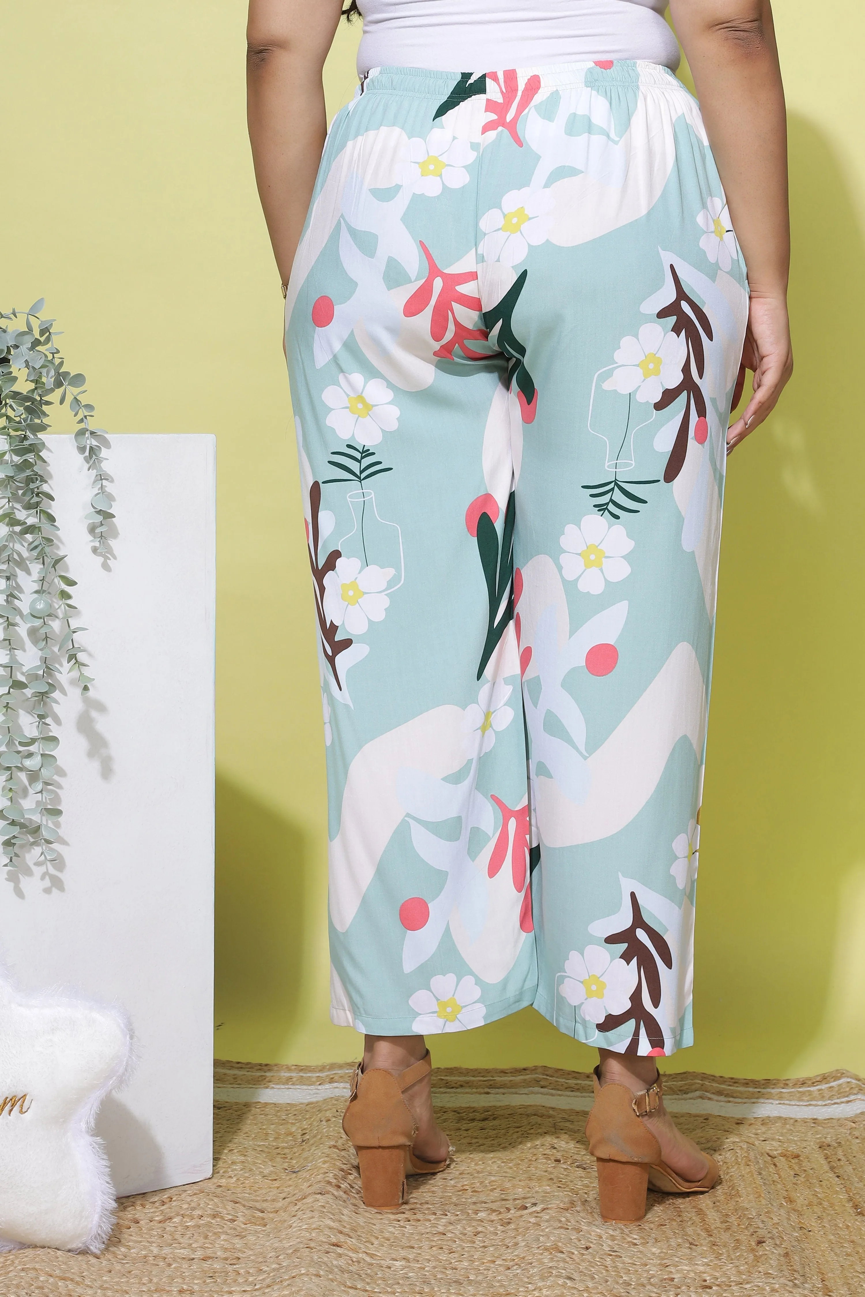 Rayon Plus Size Palazzo Pants Pastel Green