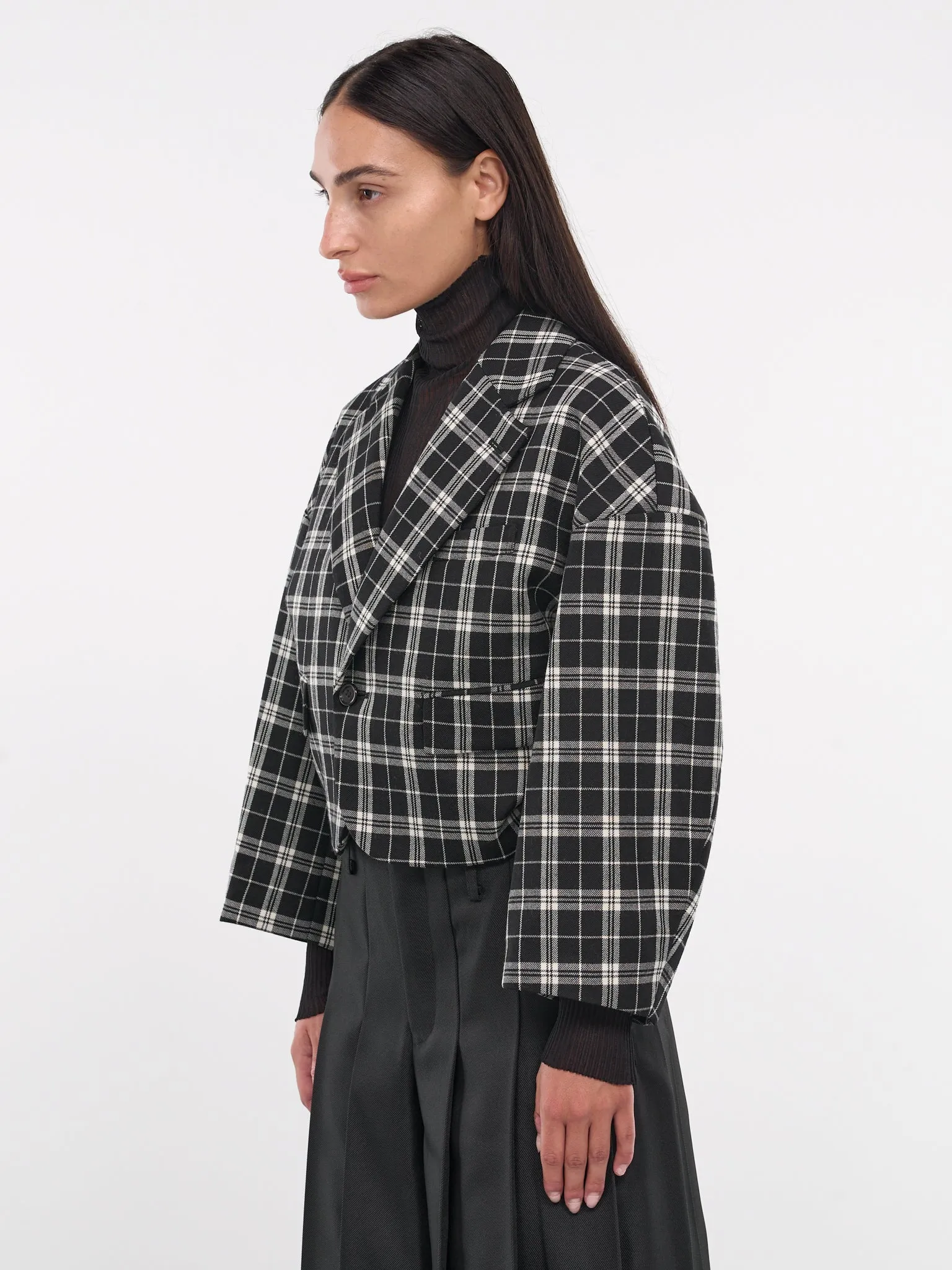 Ruched Plaid Blazer (3N-J005-051-PLAID)