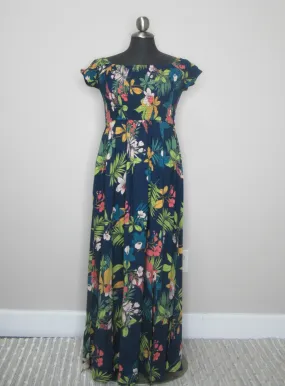 SALE Papillon PD18501 Navy Tropical Floral Smocked Maxi Dress