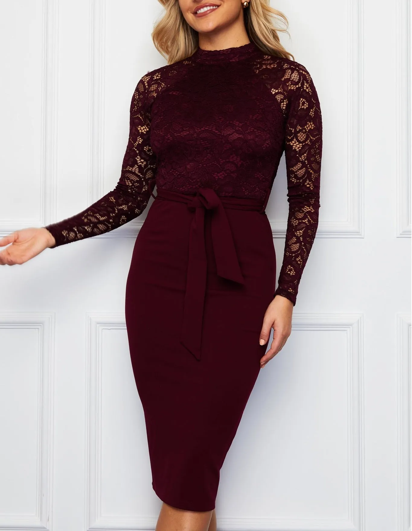 Sally Berry High Neck Lace Top Midi Dress