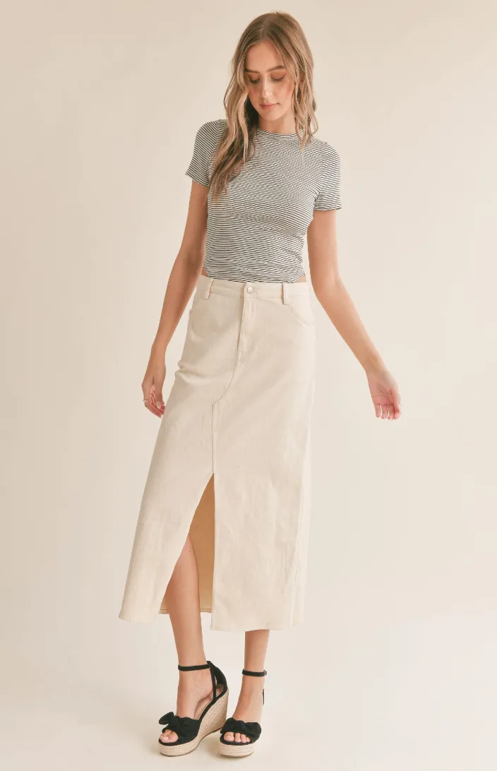 S&S Front Slit Midi Skirt-Ecru