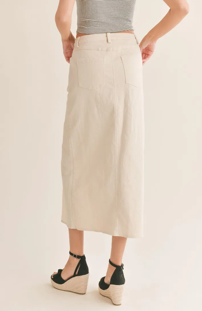 S&S Front Slit Midi Skirt-Ecru