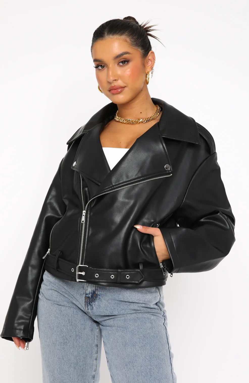 Seal The Deal PU Biker Jacket Black