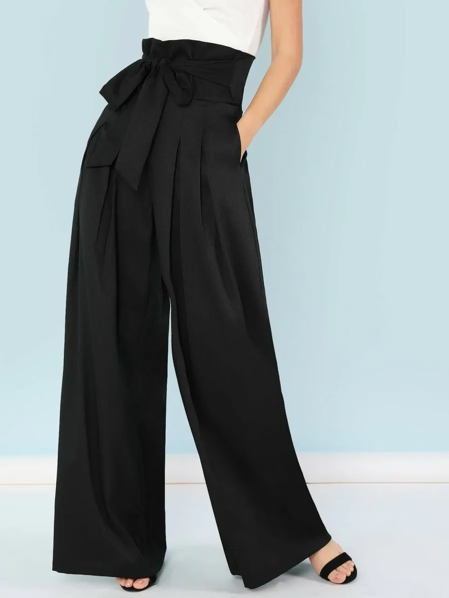 Self Belted Box Pleated Palazzo Pants