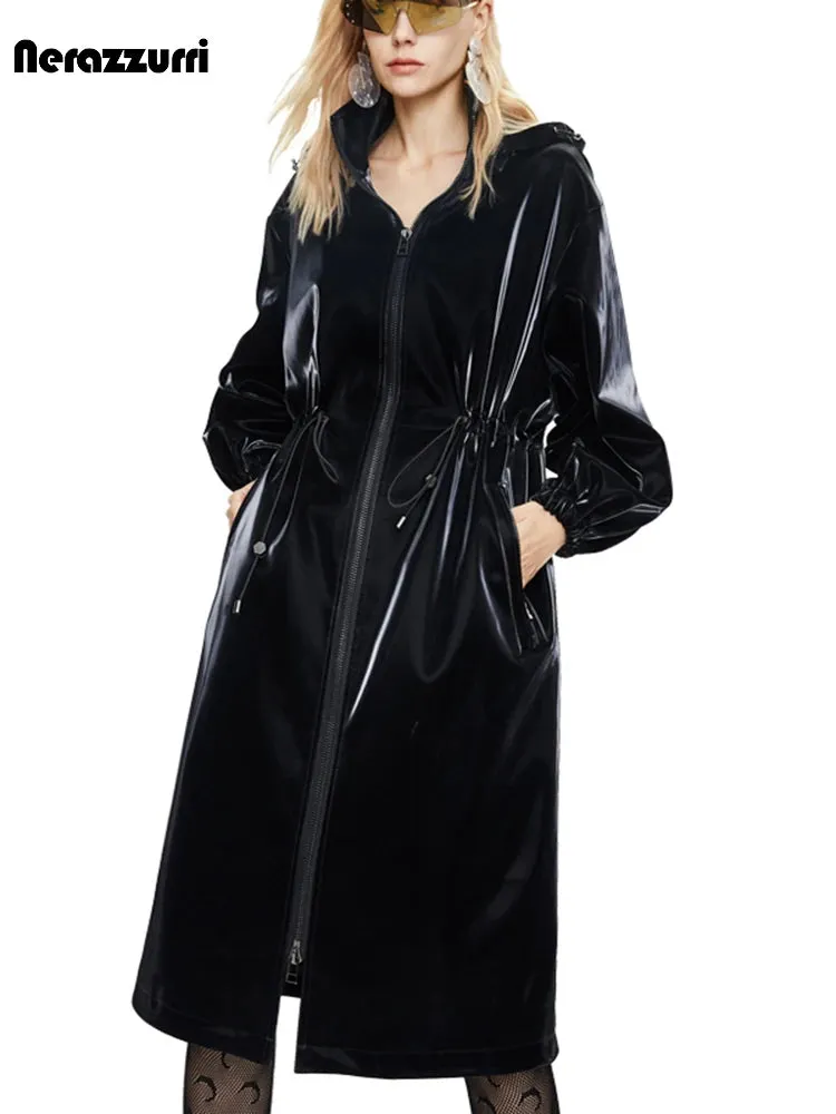 Shiny Patent Pu Leather Trench Coat