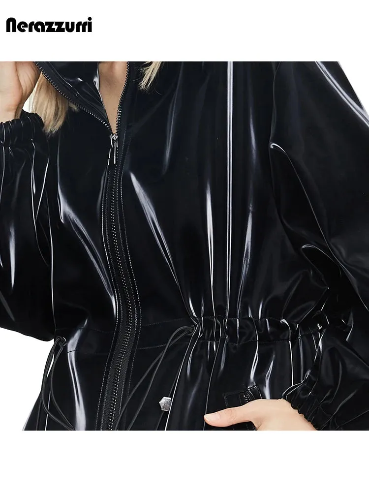 Shiny Patent Pu Leather Trench Coat