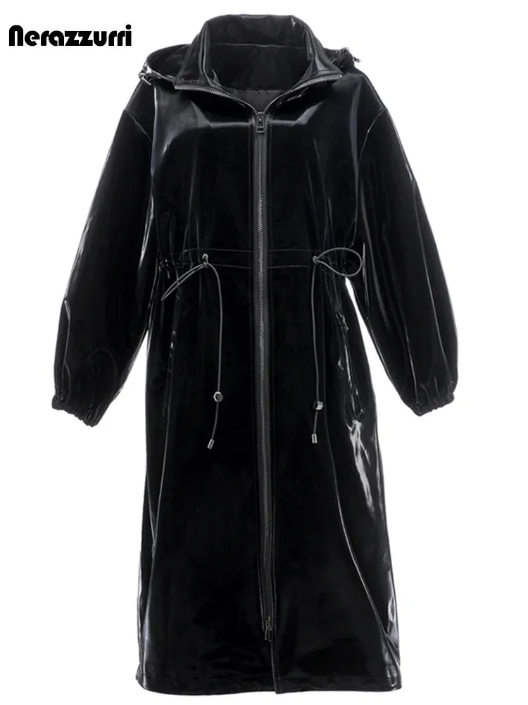 Shiny Patent Pu Leather Trench Coat