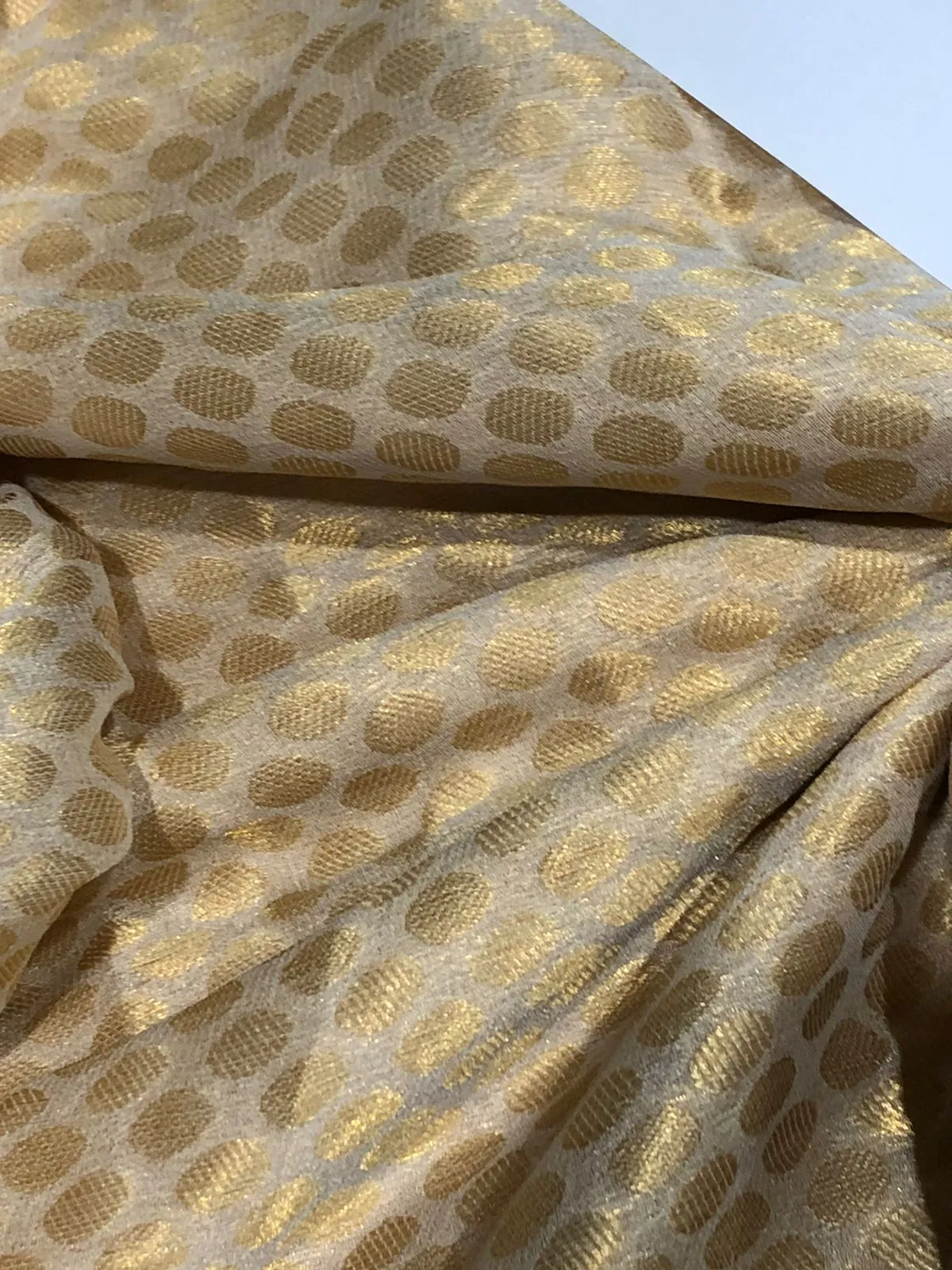 SILK Georgette Fabric GOLD Color with JACQUARD Metallic GOLD Small Motif [16437]