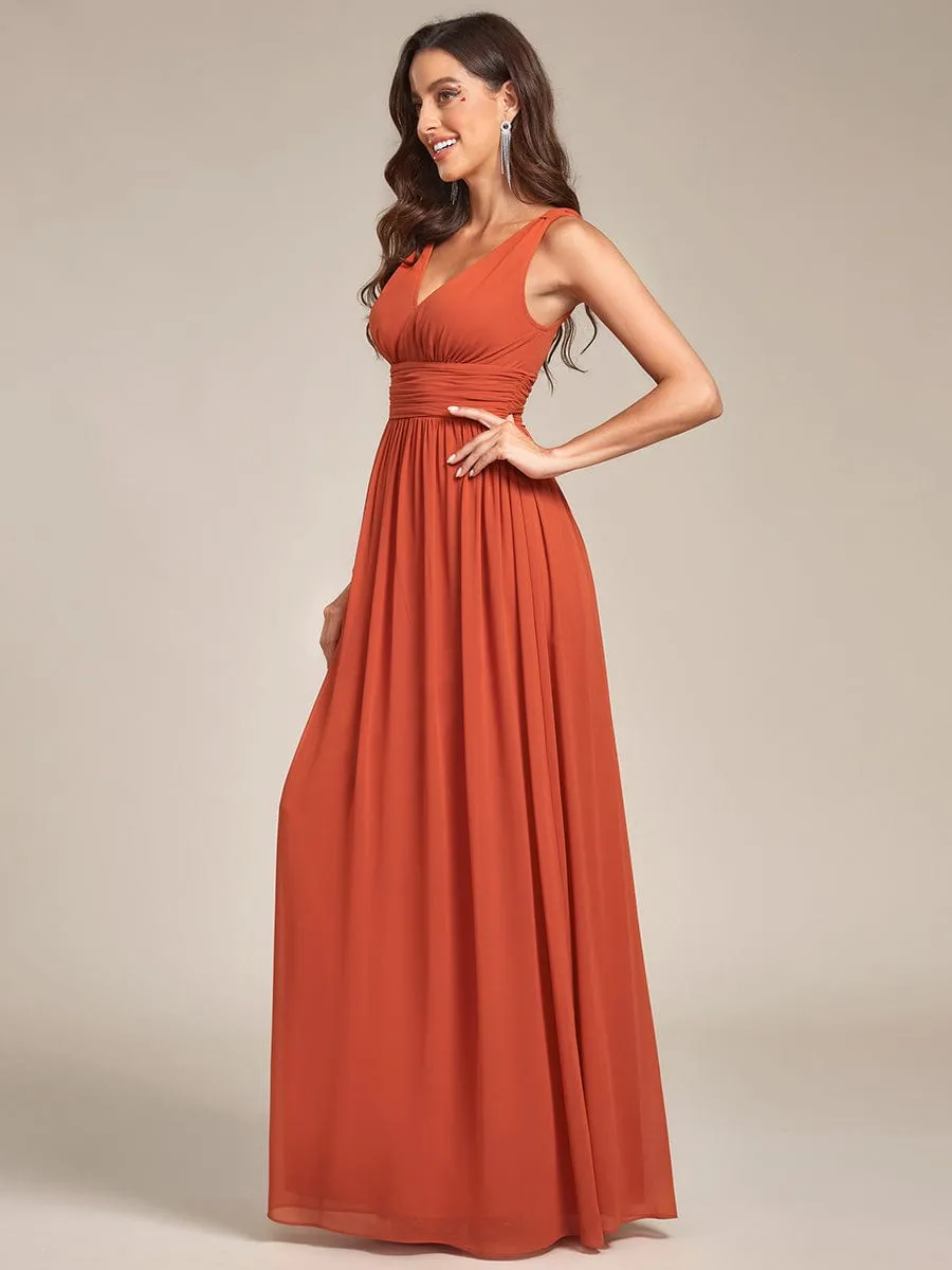 Sleeveless V-Neck Plain Chiffon Maxi Bridesmaid Dress