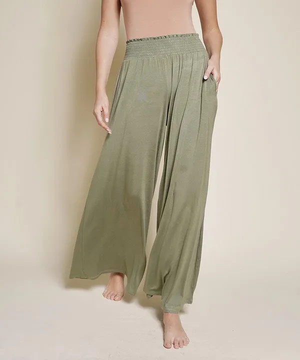 Smocked Waist Organic Bamboo Palazzo Pants