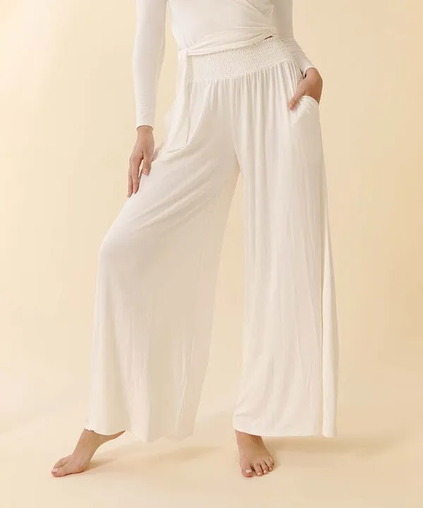 Smocked Waist Organic Bamboo Palazzo Pants