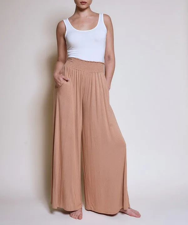 Smocked Waist Organic Bamboo Palazzo Pants